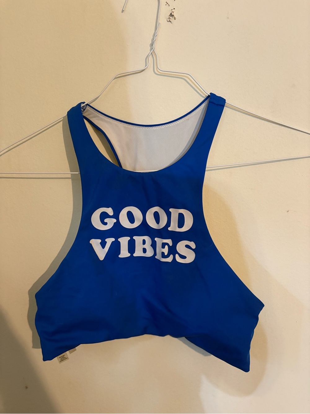 PINK Victoria's Secret Royal Blue "GOOD VIBES" Crop Tank